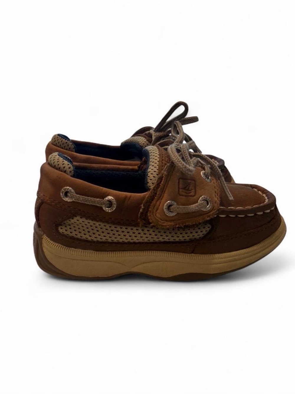 Sperry Brown and Tan Kids Boat Shoes with Mesh Panels